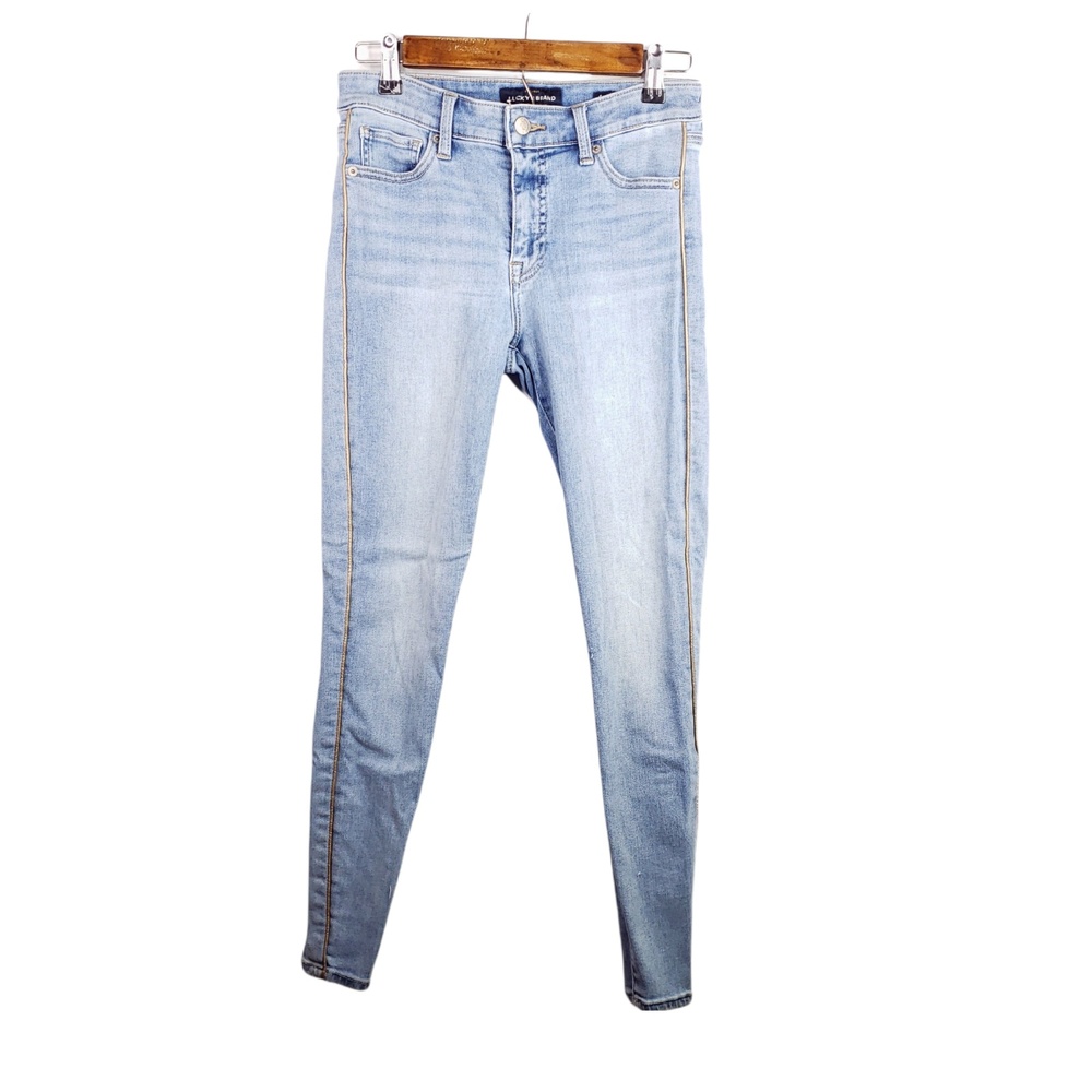 Lucky Brand Ava Super Skinny Women's 4 Light Wash Gold Trim